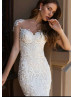 Short Sleeve Beaded Ivory Lace Tulle Wedding Dress